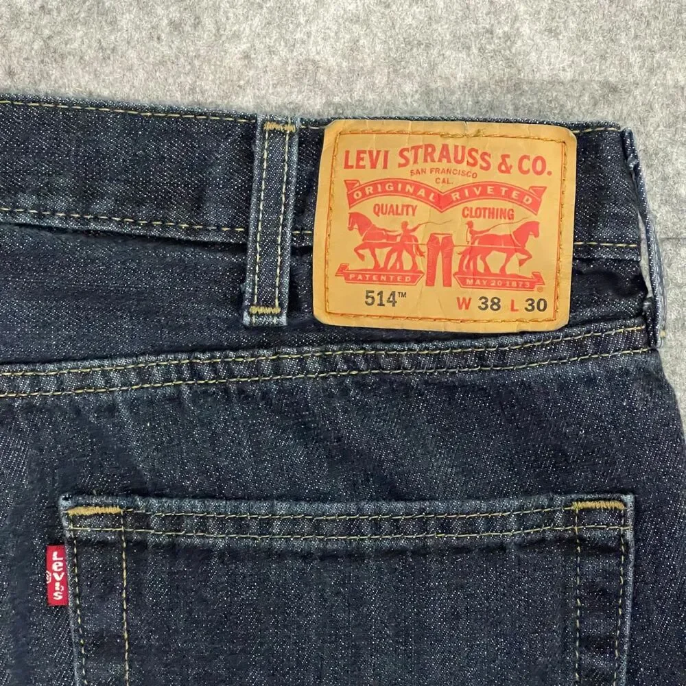 Levi Mens 514 denim straight‎ leg dark blue wash 5 pocket 38x30